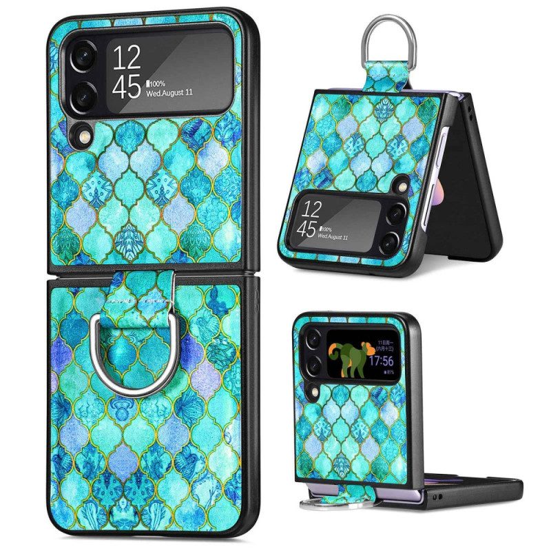 Folio Cover Samsung Galaxy Z Flip 4 Custodia in pelle Fantasia Con Anello Caseneo