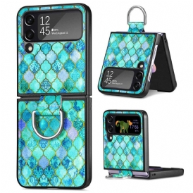 Folio Cover Samsung Galaxy Z Flip 4 Custodia in pelle Fantasia Con Anello Caseneo