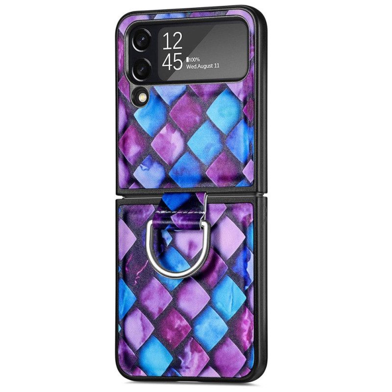 Folio Cover Samsung Galaxy Z Flip 4 Custodia in pelle Fantasia Con Anello Caseneo