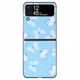 Folio Cover Samsung Galaxy Z Flip 4 Custodia in pelle Farfalle In Ecopelle