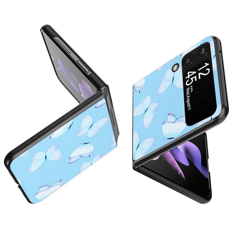 Folio Cover Samsung Galaxy Z Flip 4 Custodia in pelle Farfalle In Ecopelle