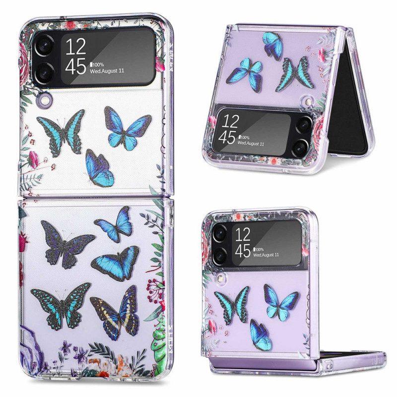 Folio Cover Samsung Galaxy Z Flip 4 Custodia in pelle Farfalle Multiple