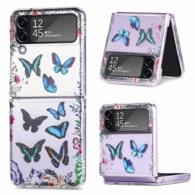 Folio Cover Samsung Galaxy Z Flip 4 Custodia in pelle Farfalle Multiple