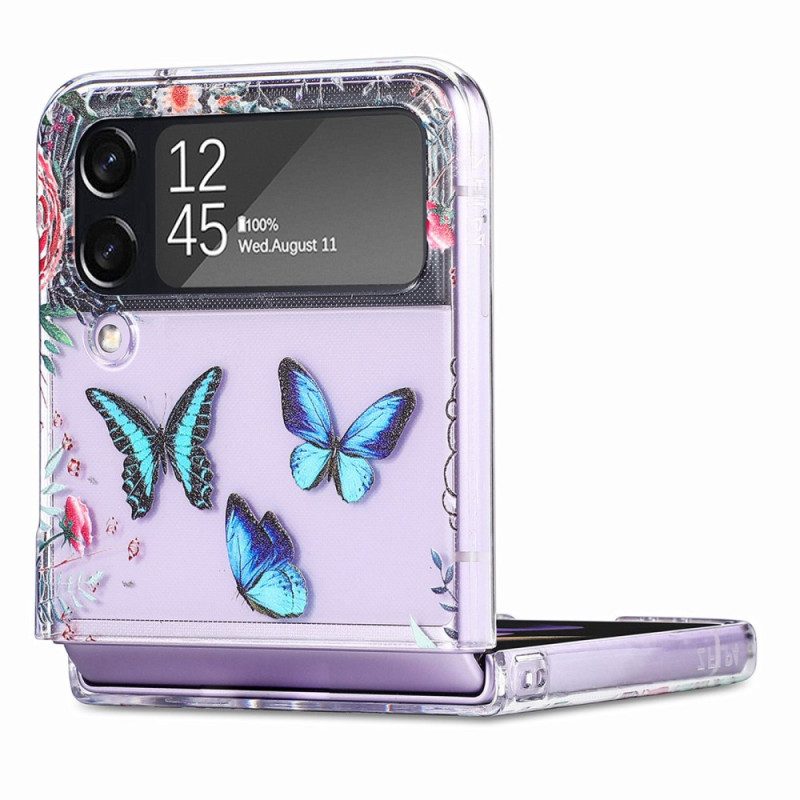 Folio Cover Samsung Galaxy Z Flip 4 Custodia in pelle Farfalle Multiple