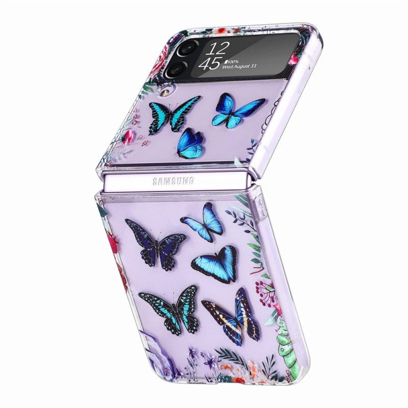 Folio Cover Samsung Galaxy Z Flip 4 Custodia in pelle Farfalle Multiple