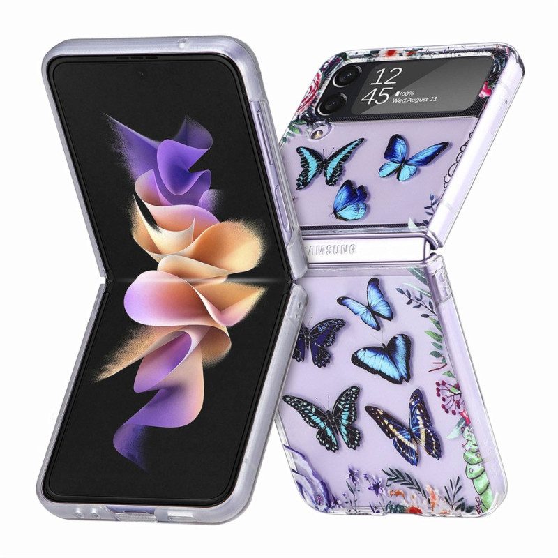 Folio Cover Samsung Galaxy Z Flip 4 Custodia in pelle Farfalle Multiple