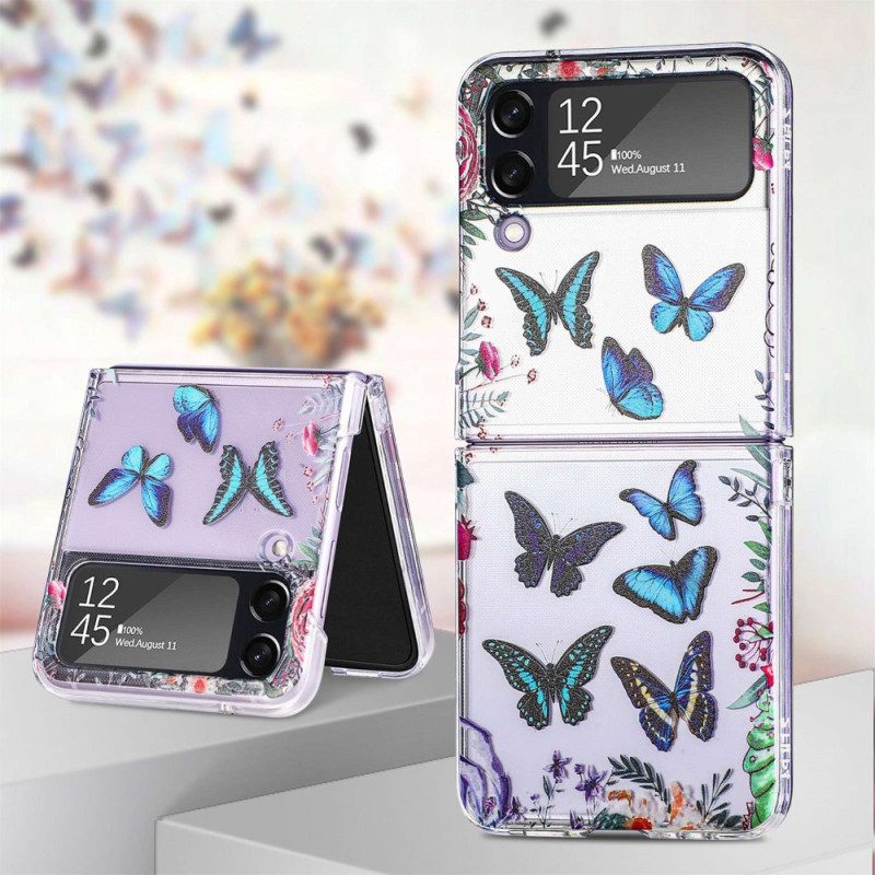 Folio Cover Samsung Galaxy Z Flip 4 Custodia in pelle Farfalle Multiple