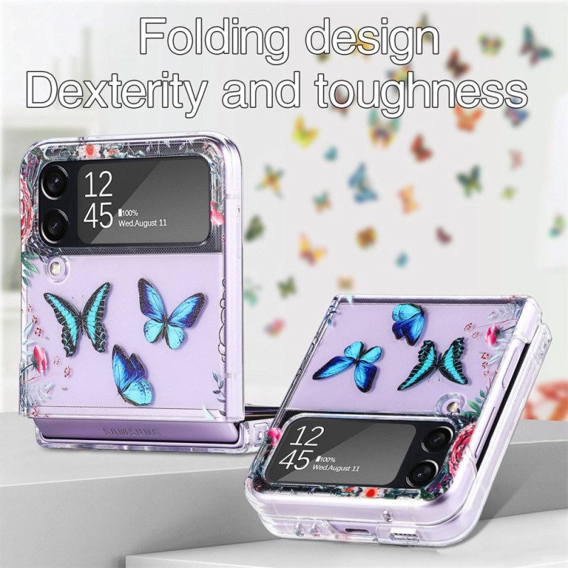 Folio Cover Samsung Galaxy Z Flip 4 Custodia in pelle Farfalle Multiple