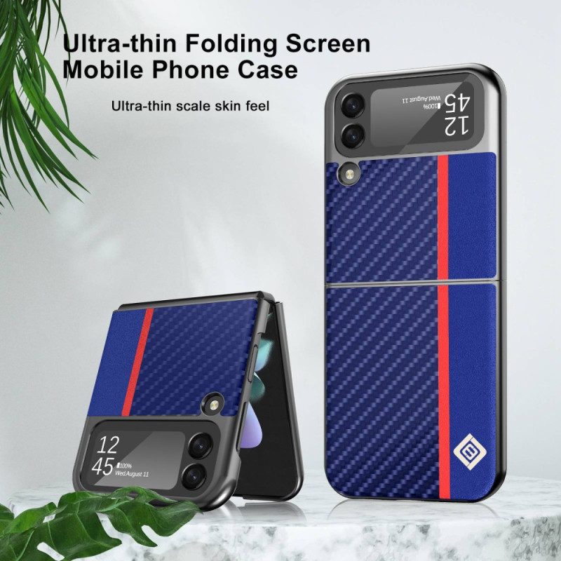 Folio Cover Samsung Galaxy Z Flip 4 Custodia in pelle Fibra Di Carbonio Lc.imeeke