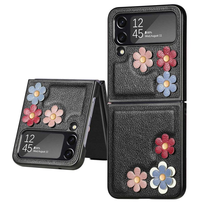 Folio Cover Samsung Galaxy Z Flip 4 Custodia in pelle Fiori In Ecopelle