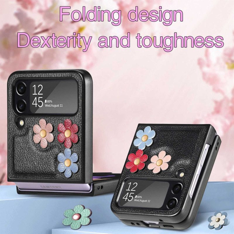 Folio Cover Samsung Galaxy Z Flip 4 Custodia in pelle Fiori In Ecopelle