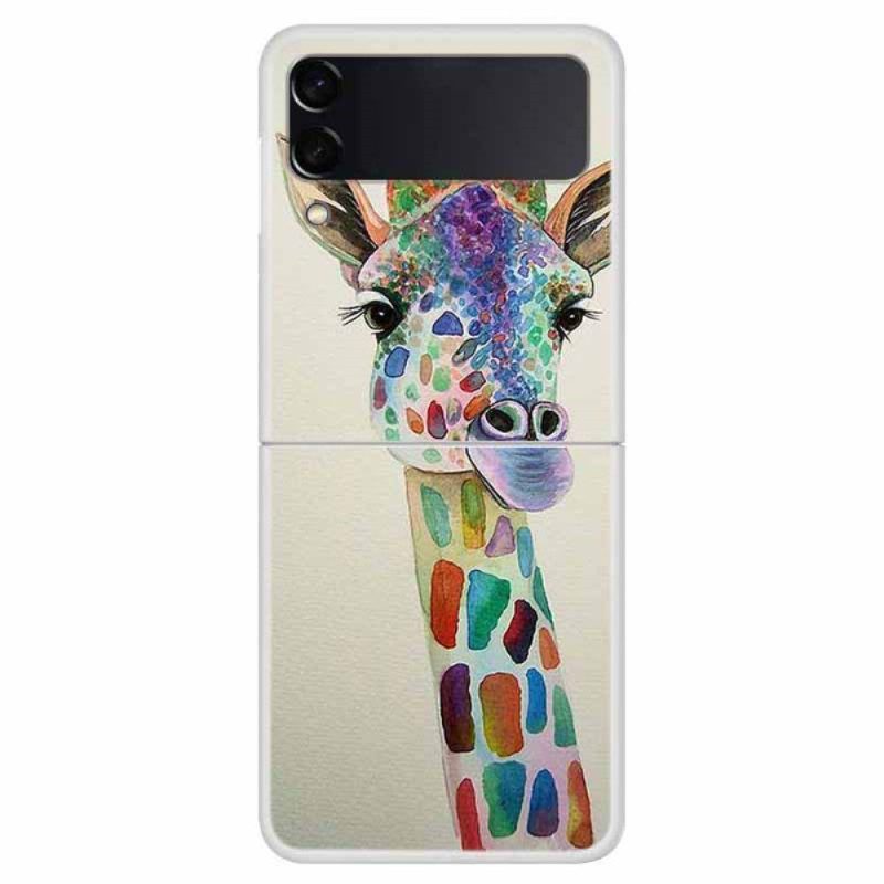 Folio Cover Samsung Galaxy Z Flip 4 Custodia in pelle Giraffa Colorata