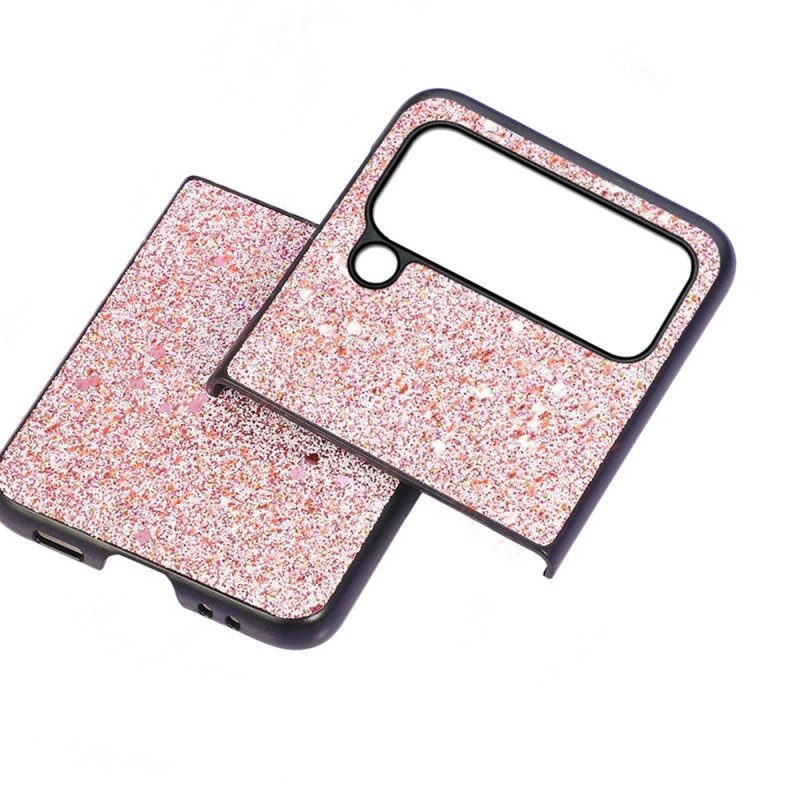 Folio Cover Samsung Galaxy Z Flip 4 Custodia in pelle Pelle Glitterata