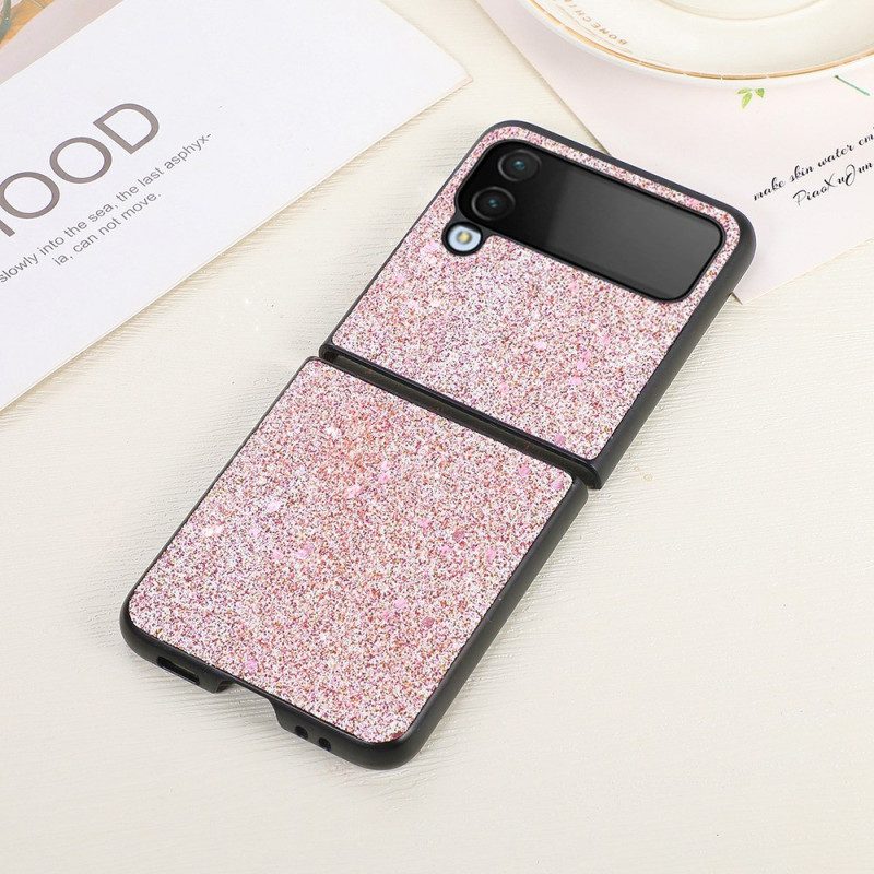 Folio Cover Samsung Galaxy Z Flip 4 Custodia in pelle Pelle Glitterata