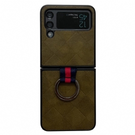 Folio Cover Samsung Galaxy Z Flip 4 Custodia in pelle Intrecciato Con Anello