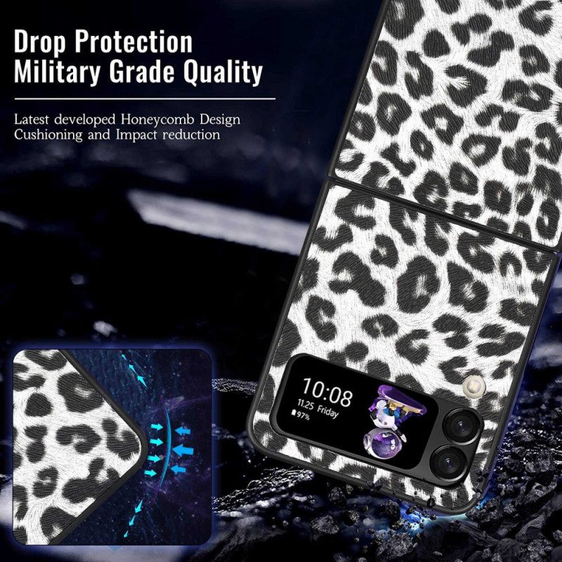 Folio Cover Samsung Galaxy Z Flip 4 Custodia in pelle Leopardo