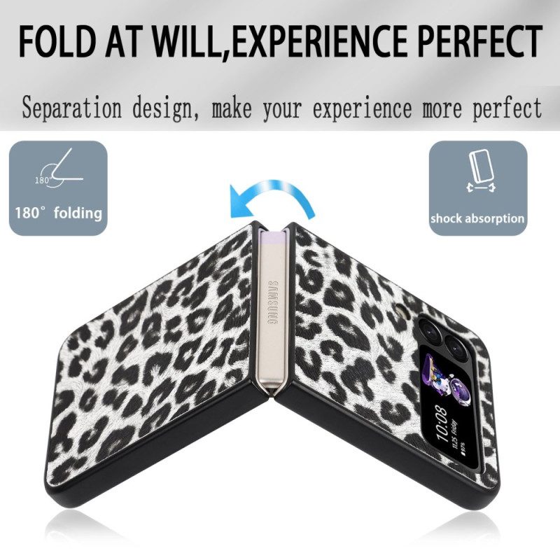 Folio Cover Samsung Galaxy Z Flip 4 Custodia in pelle Leopardo