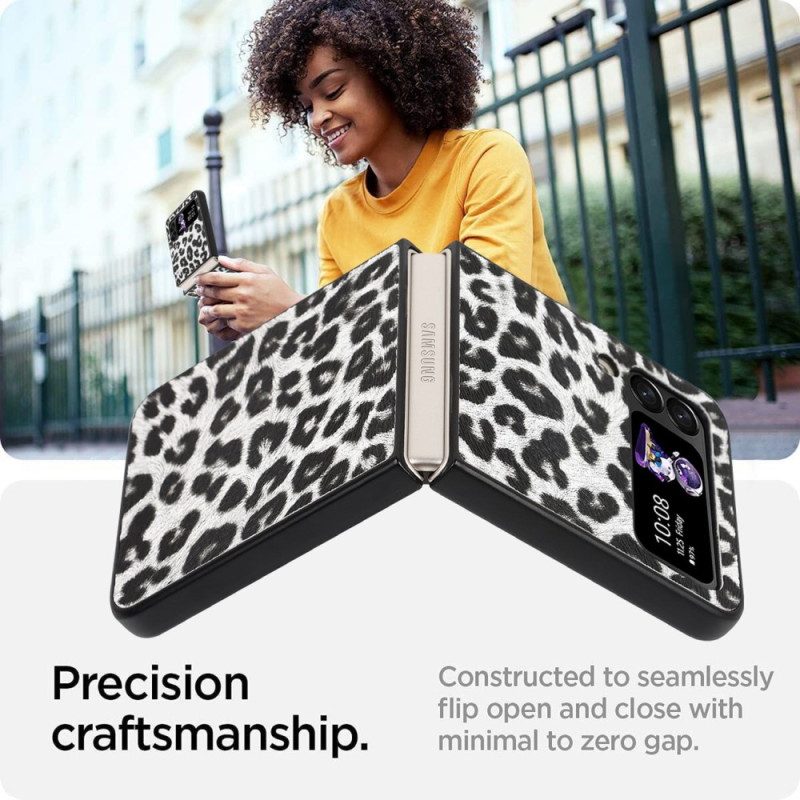 Folio Cover Samsung Galaxy Z Flip 4 Custodia in pelle Leopardo