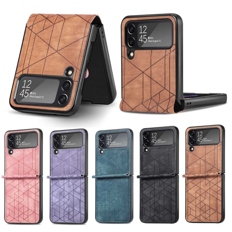 Folio Cover Samsung Galaxy Z Flip 4 Custodia in pelle Linee Geometriche