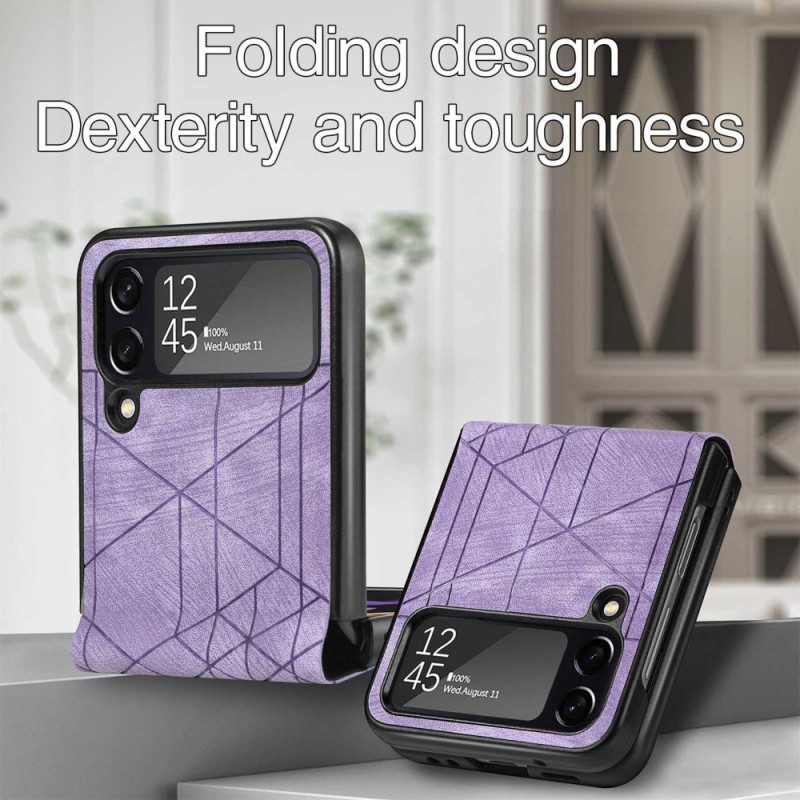 Folio Cover Samsung Galaxy Z Flip 4 Custodia in pelle Linee Geometriche