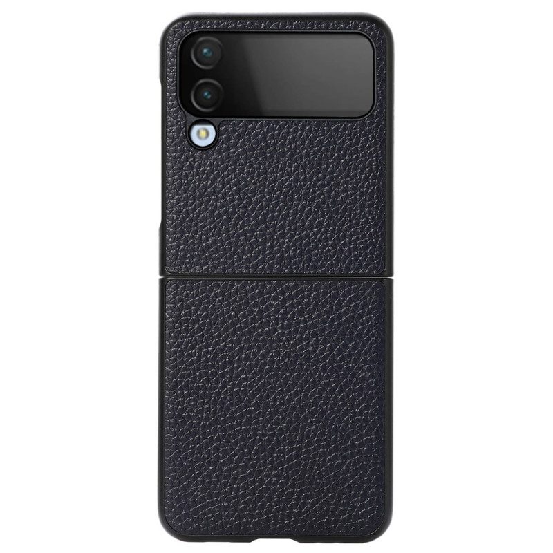 Folio Cover Samsung Galaxy Z Flip 4 Custodia in pelle Litchi In Vera Pelle