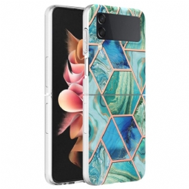 Folio Cover Samsung Galaxy Z Flip 4 Custodia in pelle Marmo Geometrico