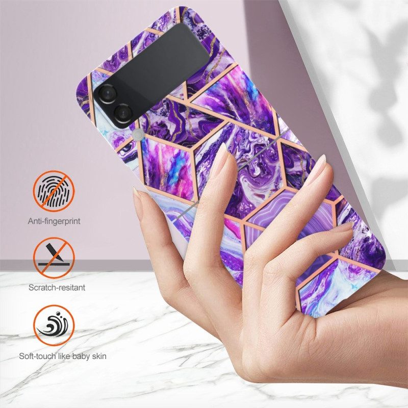 Folio Cover Samsung Galaxy Z Flip 4 Custodia in pelle Marmo Geometrico