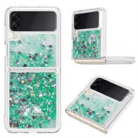 Folio Cover Samsung Galaxy Z Flip 4 Custodia in pelle Paillettes Colorate