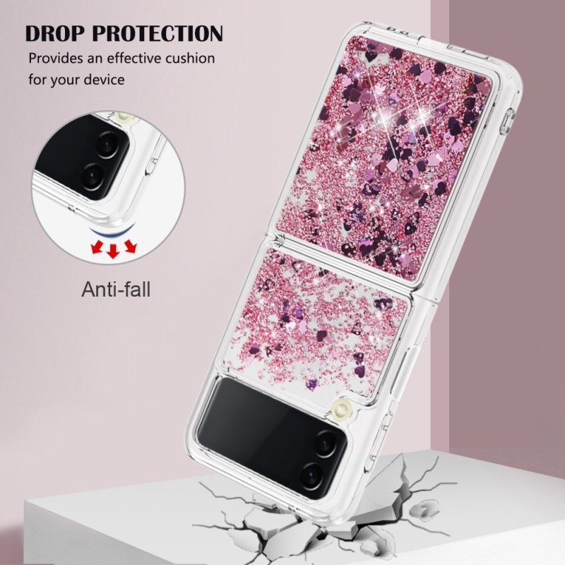 Folio Cover Samsung Galaxy Z Flip 4 Custodia in pelle Paillettes Colorate