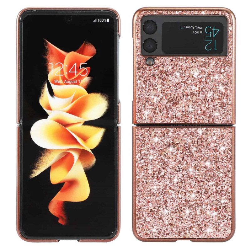 Folio Cover Samsung Galaxy Z Flip 4 Custodia in pelle Paillettes Premium