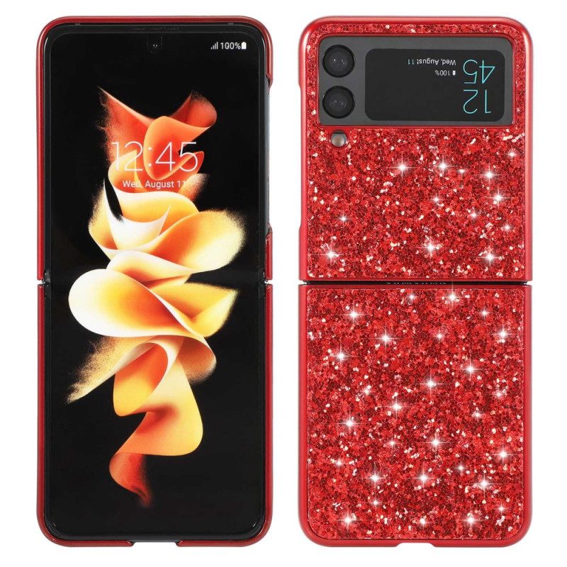 Folio Cover Samsung Galaxy Z Flip 4 Custodia in pelle Paillettes Premium