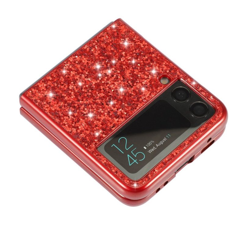 Folio Cover Samsung Galaxy Z Flip 4 Custodia in pelle Paillettes Premium