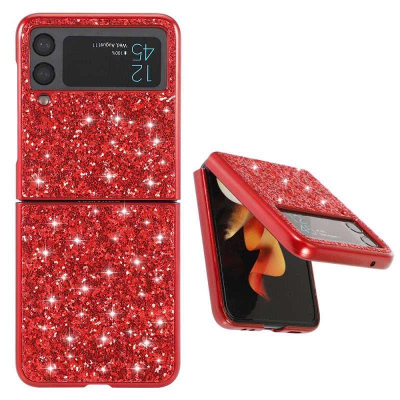 Folio Cover Samsung Galaxy Z Flip 4 Custodia in pelle Paillettes Premium