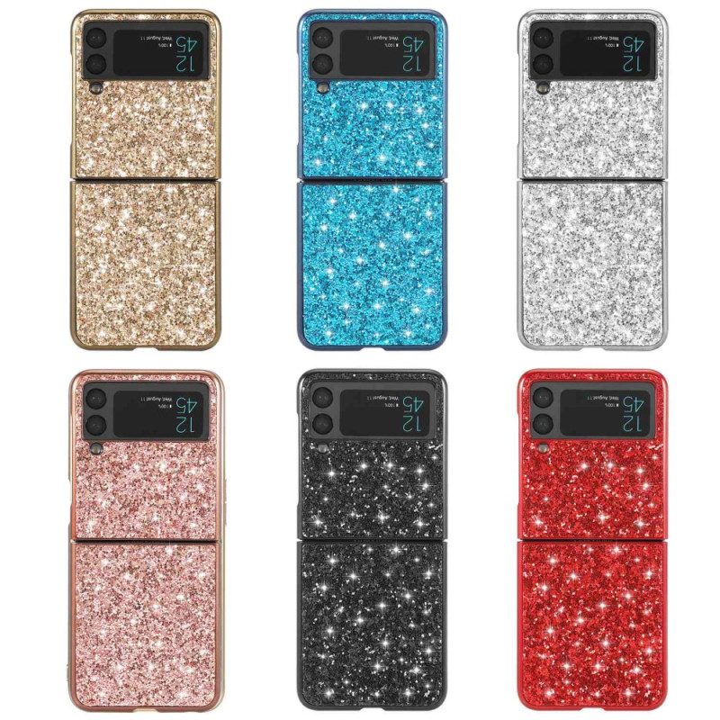 Folio Cover Samsung Galaxy Z Flip 4 Custodia in pelle Paillettes Premium