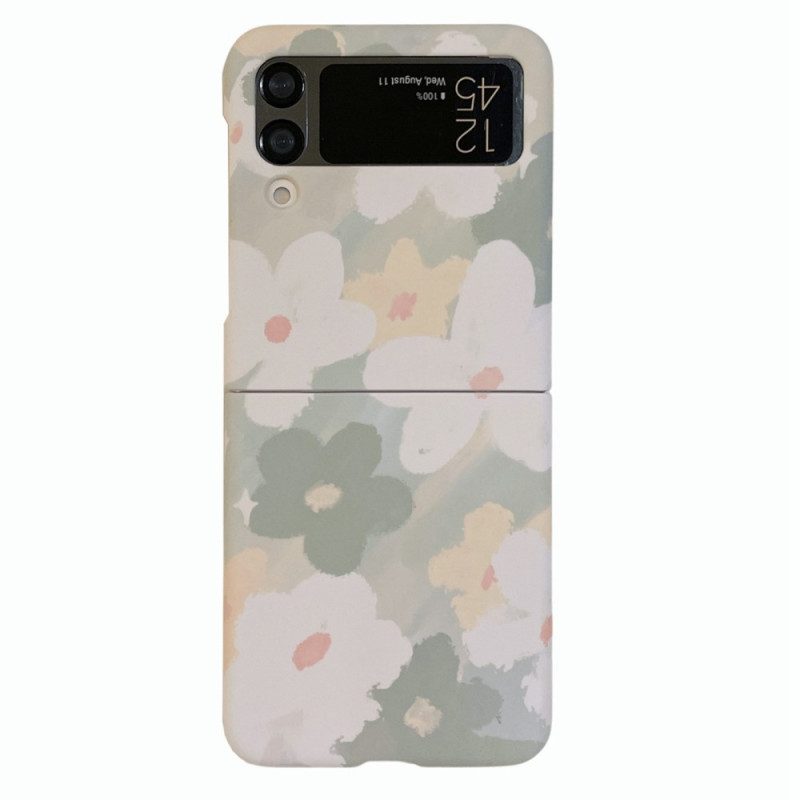 Folio Cover Samsung Galaxy Z Flip 4 Custodia in pelle Piccole Margherite