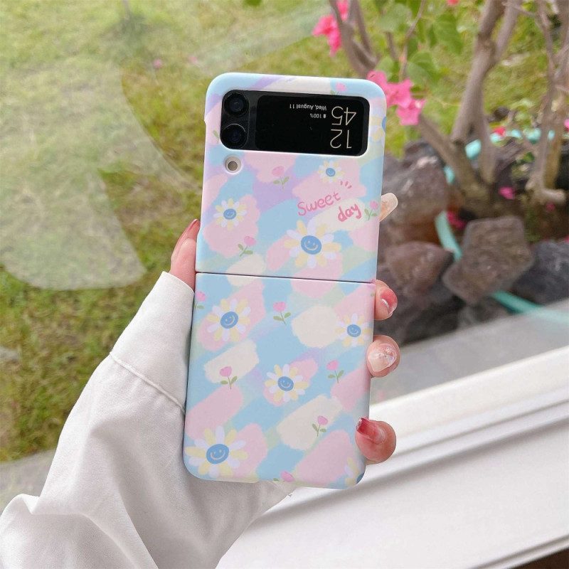 Folio Cover Samsung Galaxy Z Flip 4 Custodia in pelle Piccole Margherite