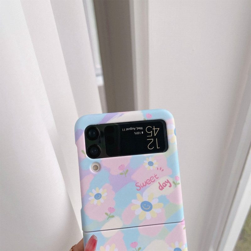 Folio Cover Samsung Galaxy Z Flip 4 Custodia in pelle Piccole Margherite