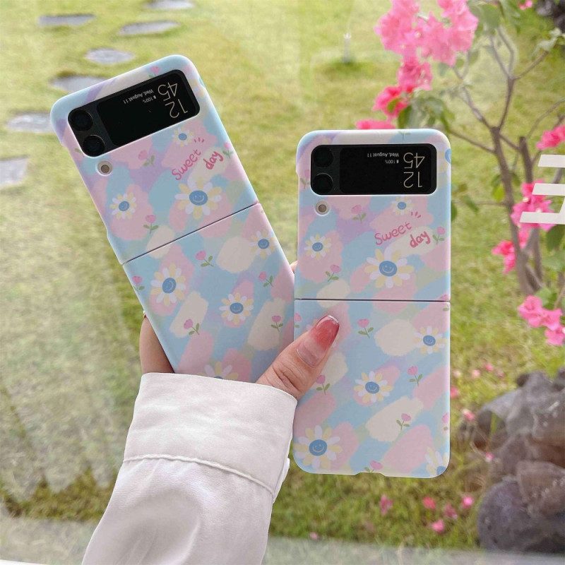 Folio Cover Samsung Galaxy Z Flip 4 Custodia in pelle Piccole Margherite