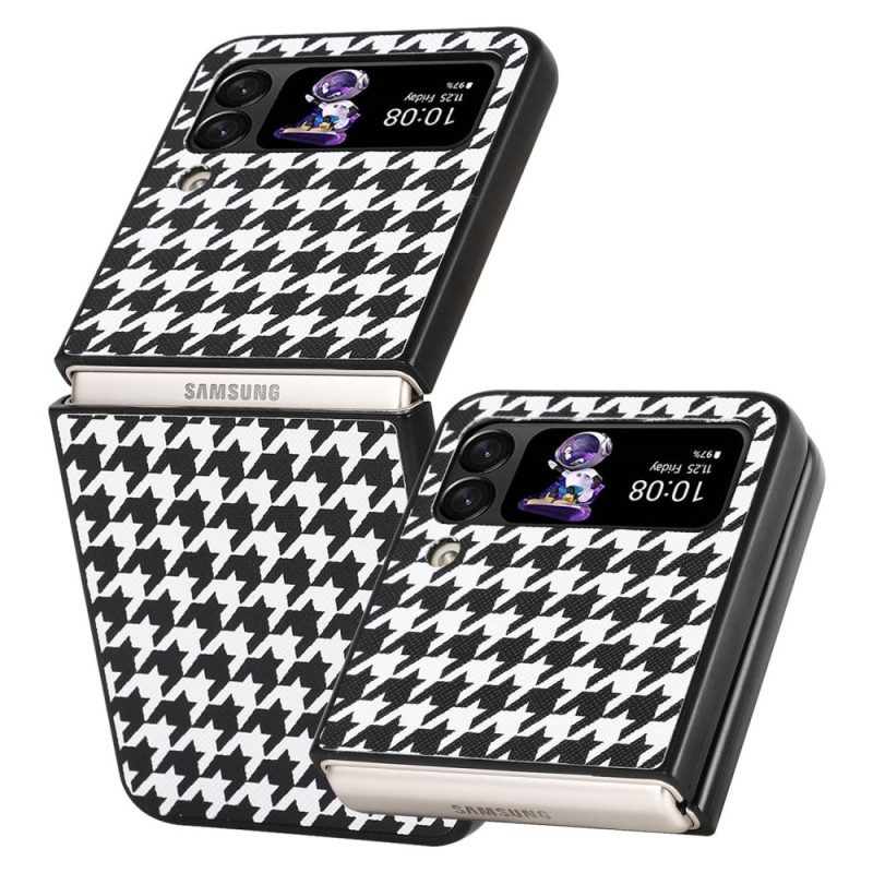 Folio Cover Samsung Galaxy Z Flip 4 Custodia in pelle Pied De Poule