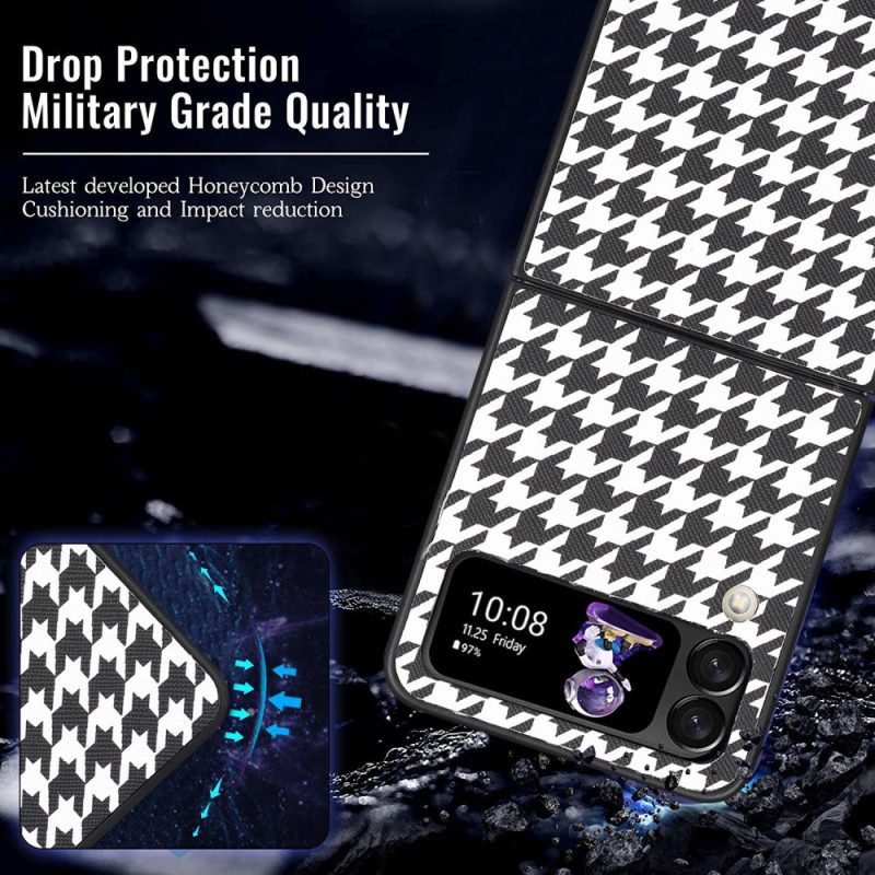 Folio Cover Samsung Galaxy Z Flip 4 Custodia in pelle Pied De Poule