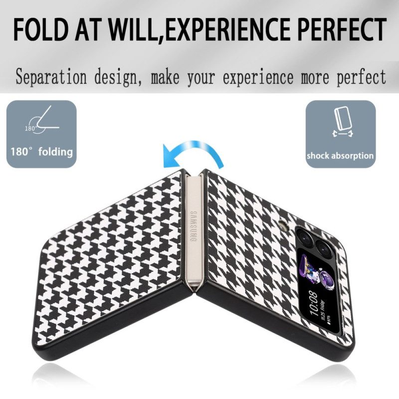 Folio Cover Samsung Galaxy Z Flip 4 Custodia in pelle Pied De Poule