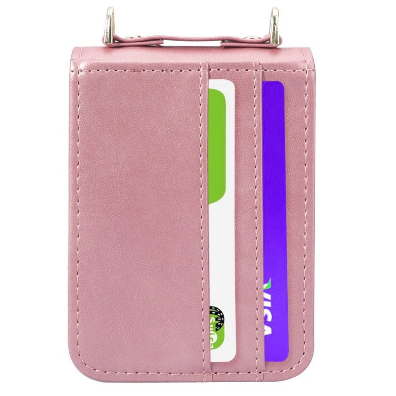 Folio Cover Samsung Galaxy Z Flip 4 Custodia in pelle Portacarte E Cordino In Pelle Stile