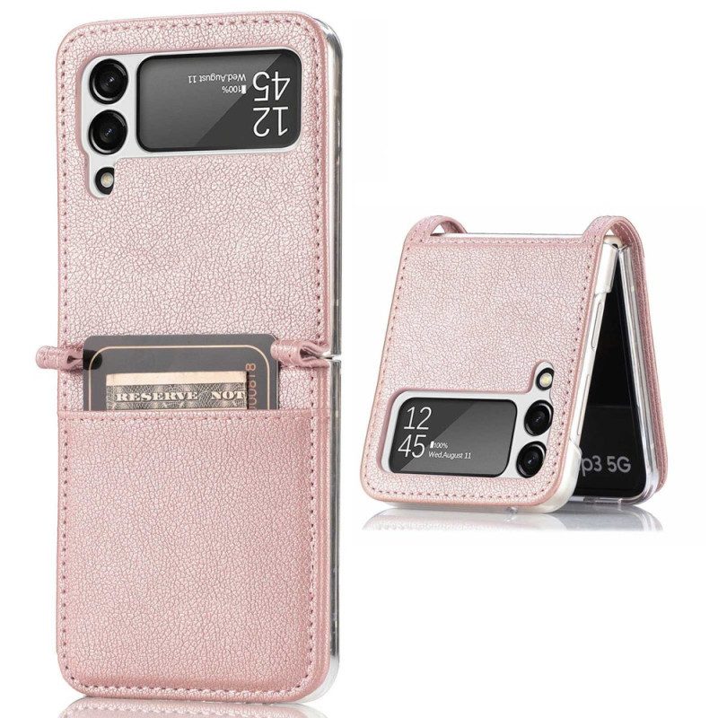 Folio Cover Samsung Galaxy Z Flip 4 Custodia in pelle Portacarte In Pelle Stile Litchi