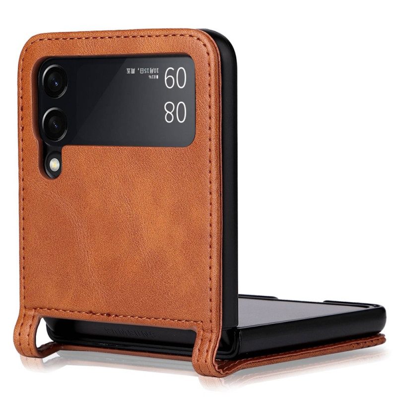 Folio Cover Samsung Galaxy Z Flip 4 Custodia in pelle Portacarte Stile Pelle Vintage