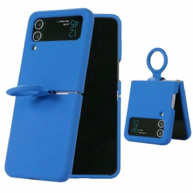 Folio Cover Samsung Galaxy Z Flip 4 Custodia in pelle Silicone Liquido Con Anello