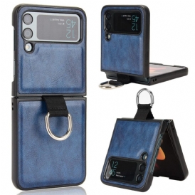 Folio Cover Samsung Galaxy Z Flip 4 Custodia in pelle Stile In Pelle Con Anello