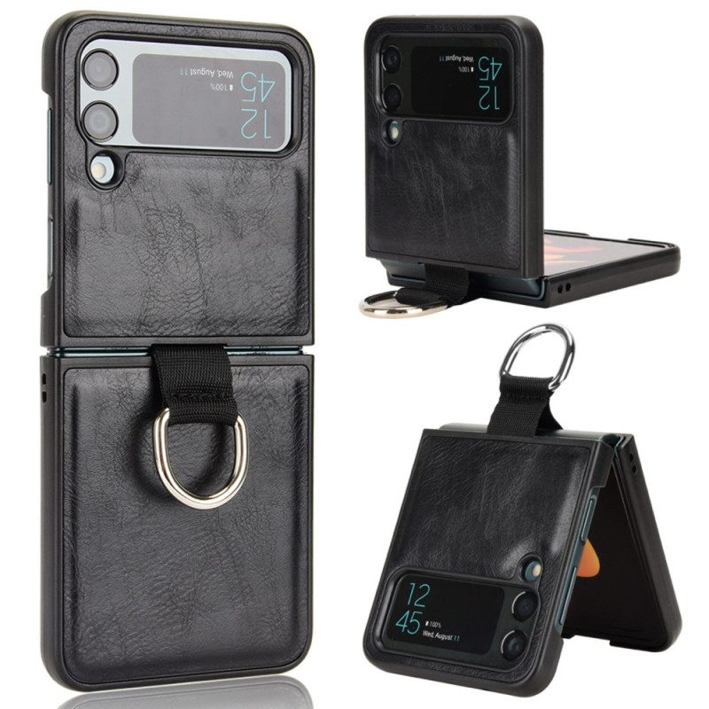 Folio Cover Samsung Galaxy Z Flip 4 Custodia in pelle Stile In Pelle Con Anello