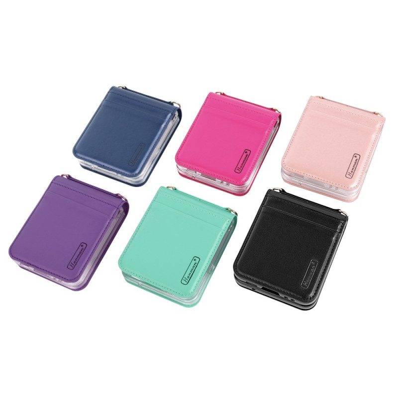 Folio Cover Samsung Galaxy Z Flip 4 Custodia in pelle Stile In Pelle Con Cinturino