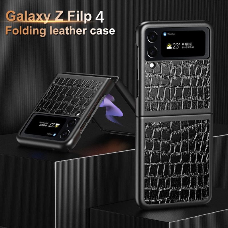 Folio Cover Samsung Galaxy Z Flip 4 Custodia in pelle Stile Pelle Di Coccodrillo