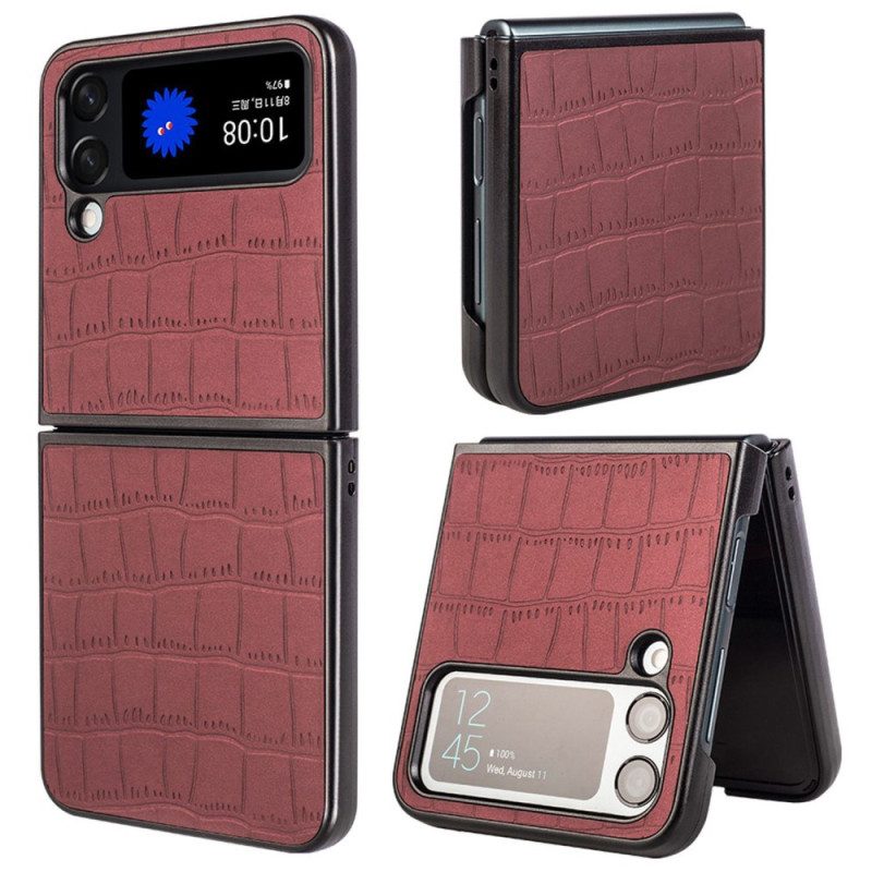 Folio Cover Samsung Galaxy Z Flip 4 Custodia in pelle Stile Pelle Di Coccodrillo